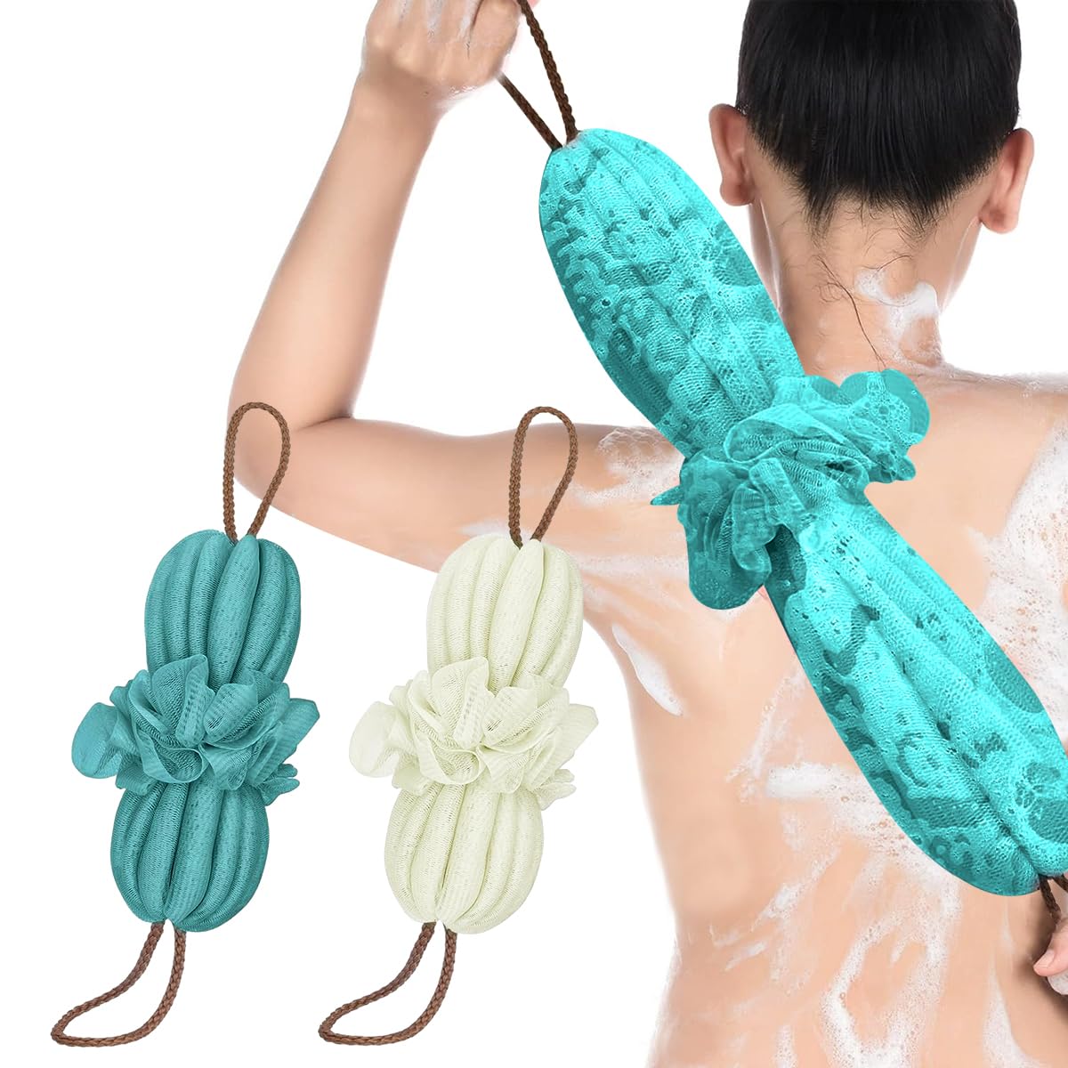 MAYCREATE Bath Shower Loofah Sponge, 2 Pack Long Stretch Back Sponge Exfoliating with Rope Handles, Back Scrubber for Shower Body Scrub Stretch Loofah for Women and Men (Navy+Green) MAYCREATE Bath Shower Loofah Sponge, 2 Pack Long Stretch Back Sponge Exfoliating with Rope Handles, Back Scrubber for Shower Body Scrub Stretch Loofah for Women and Men (Navy+Green)